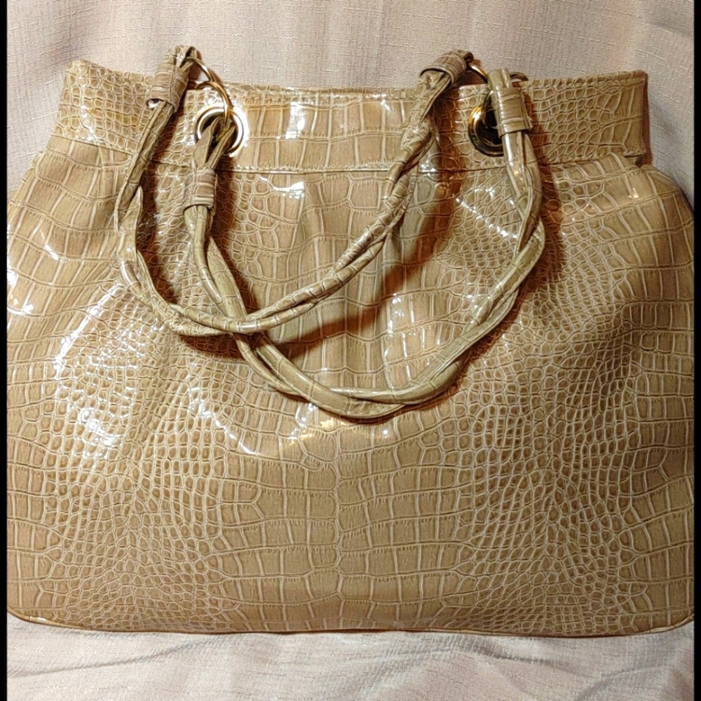 JESSICA SIMPSON Croc Embossed Patent Leather Shoulder Bag